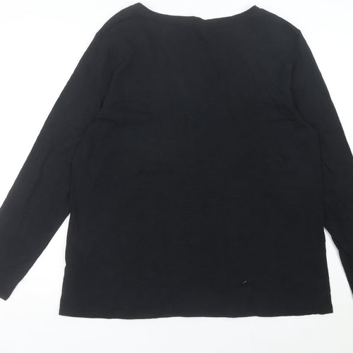 Marks and Spencer Womens Black Size 16 V-Neck Long Sleeve T-Shirt