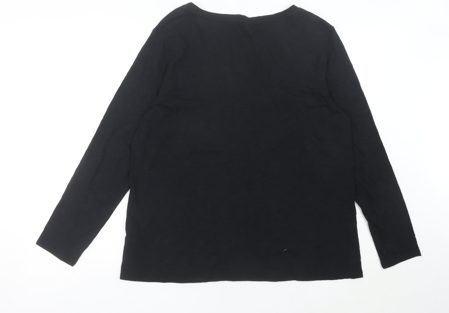 Marks and Spencer Womens Black Size 16 V-Neck Long Sleeve T-Shirt