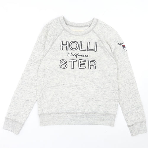 Hollister Womens Grey XS Pullover Sweatshirt Raglan Sleeve Logo