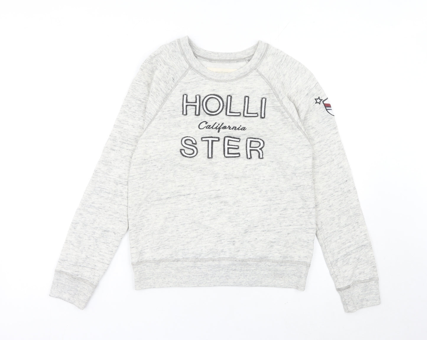 Hollister Womens Grey XS Pullover Sweatshirt Raglan Sleeve Logo