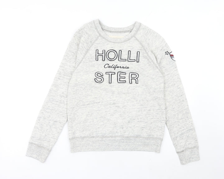 Hollister Womens Grey XS Pullover Sweatshirt Raglan Sleeve Logo