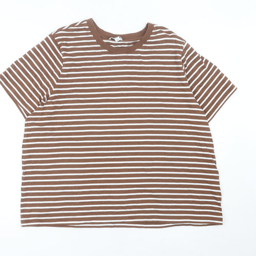 Marks and Spencer Women’s Brown Striped Cotton T-Shirt Size 18