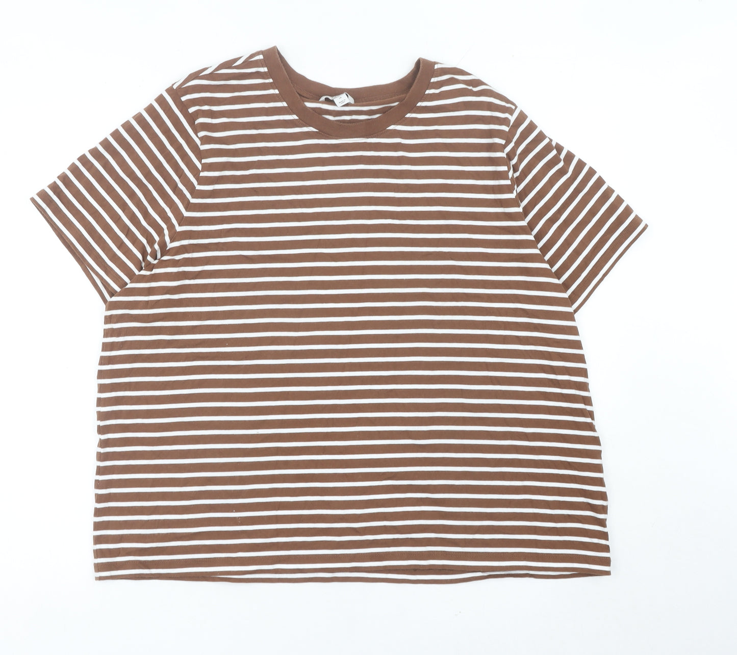 Marks and Spencer Women’s Brown Striped Cotton T-Shirt Size 18