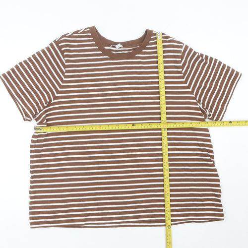 Marks and Spencer Women’s Brown Striped Cotton T-Shirt Size 18