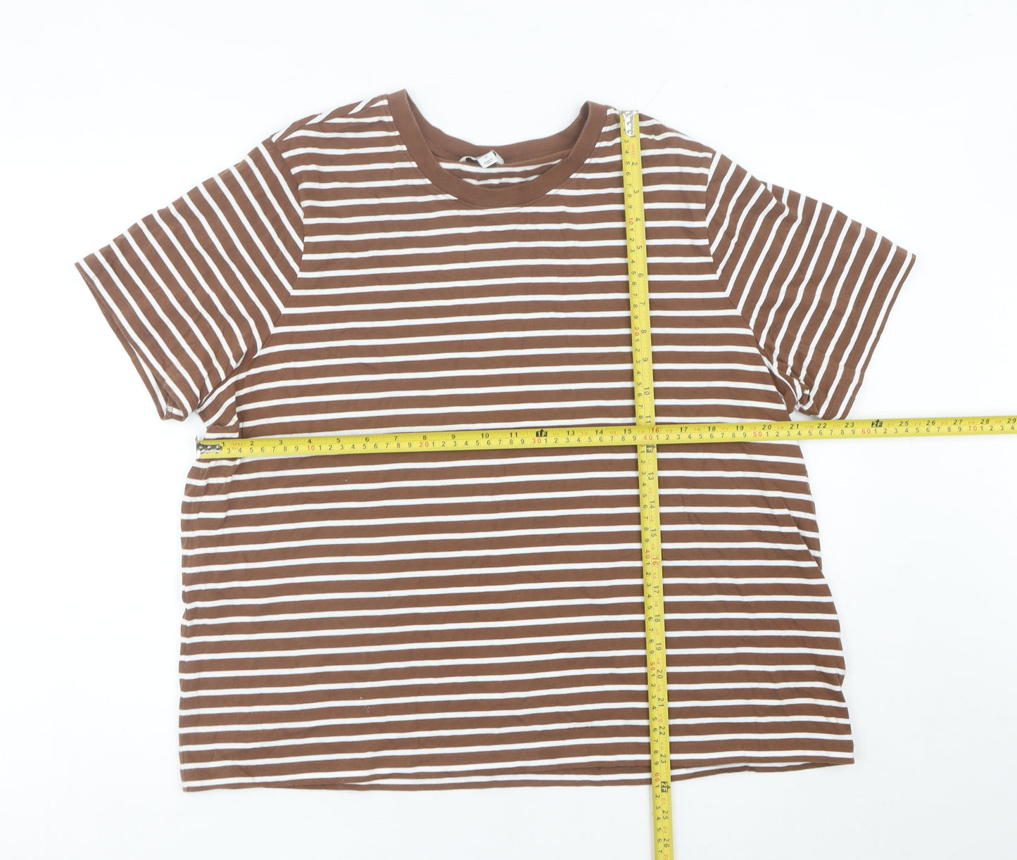 Marks and Spencer Women’s Brown Striped Cotton T-Shirt Size 18