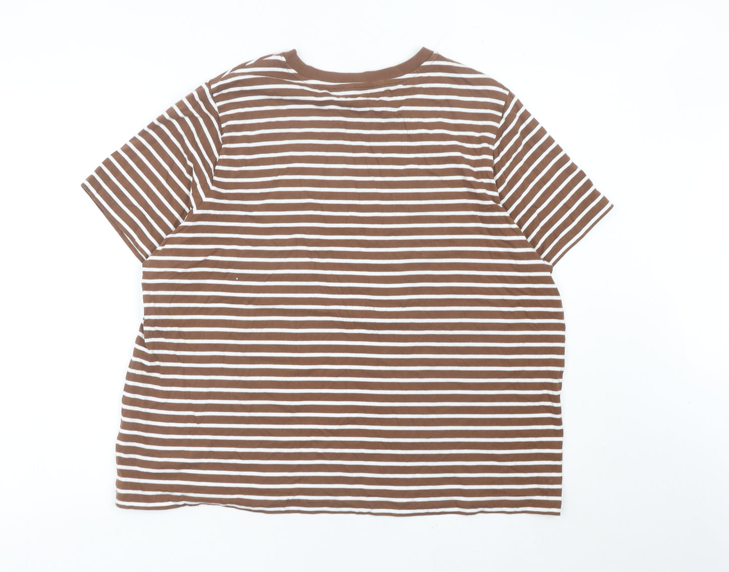 Marks and Spencer Women’s Brown Striped Cotton T-Shirt Size 18
