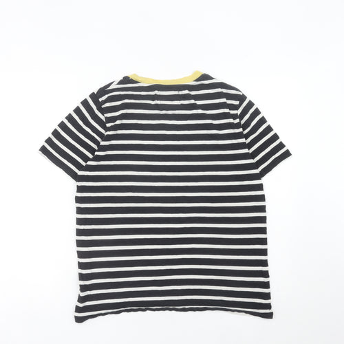 Superdry Womens Black Striped Cotton T-Shirt UK 10 Crew Neck