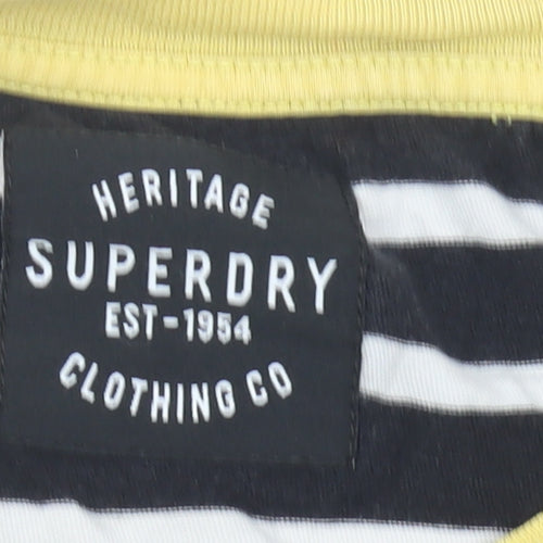Superdry Womens Black Striped Cotton T-Shirt UK 10 Crew Neck
