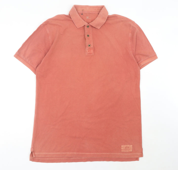 Gap Men's Red Cotton Polo Shirt Size L Regular Fit Short Sleeve