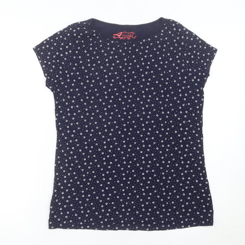 BHS Women’s Blue Floral Cotton T-Shirt Size 14 Short Sleeve Casual