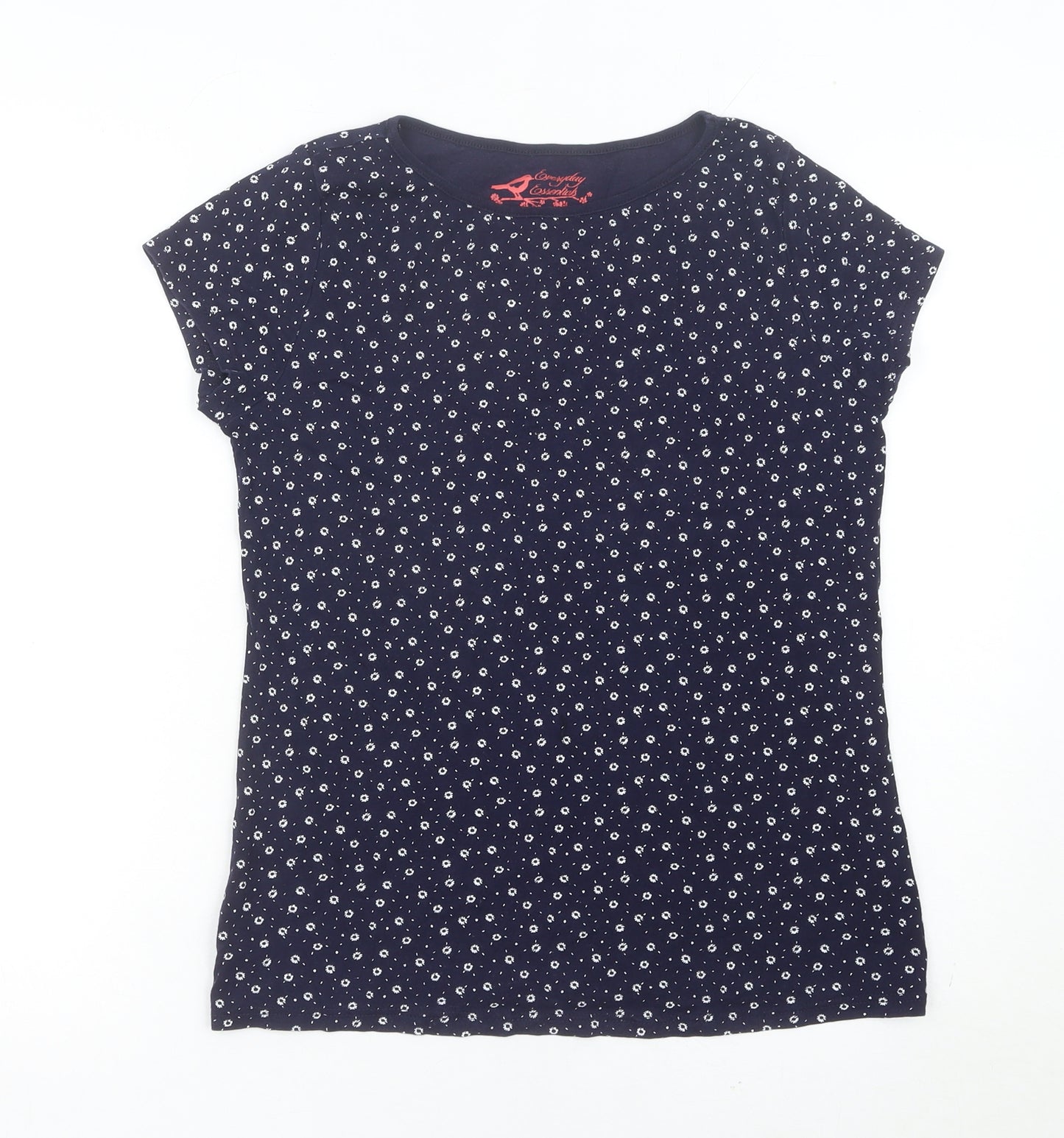 BHS Women’s Blue Floral Cotton T-Shirt Size 14 Short Sleeve Casual