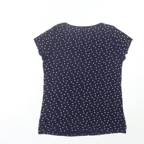 BHS Women’s Blue Floral Cotton T-Shirt Size 14 Short Sleeve Casual