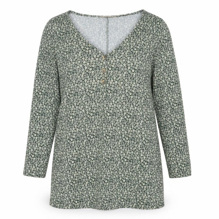 Pull&Bear Womens Green Floral Shift Mini Dress Size 14 V-Neck Long Sleeve