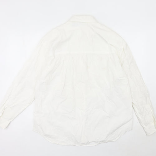 Lizwear Women White Embroidered Star Button-Up Shirt L Cotton