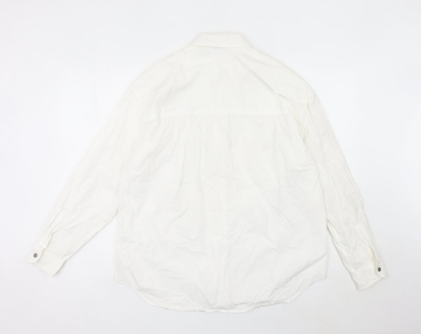 Lizwear Women White Embroidered Star Button-Up Shirt L Cotton