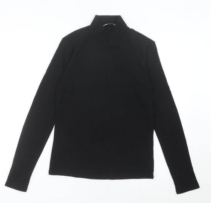 MNG Women's Black Mock Neck Long Sleeve Knit Top Size M