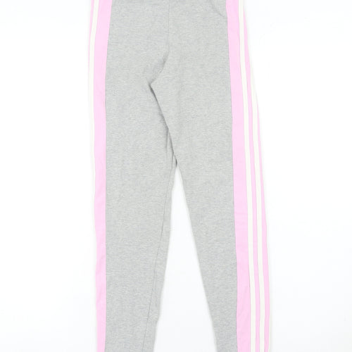 Adidas Girls Grey Pink Stripe Ankle Leggings 12-13 Years Cotton Stretch