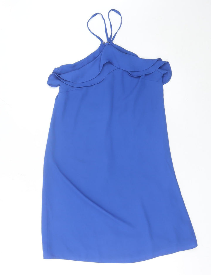 Miss Selfridge Women’s Blue Size 8 Halter Slip Dress Ruffle Detail