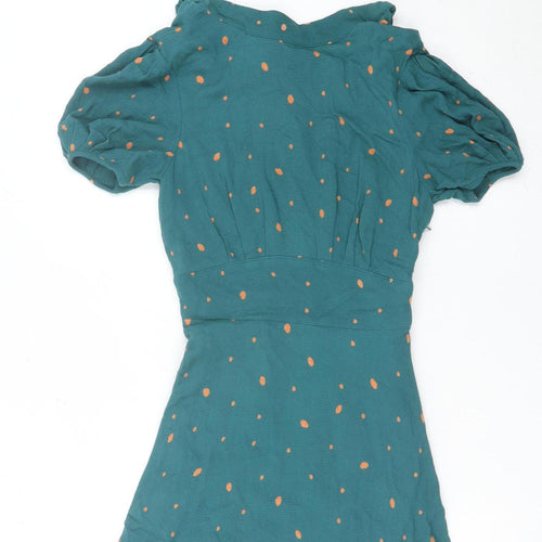 Free People Women’s Green Polka Dot Short Puff Sleeve Fit & Flare Dress Size 4