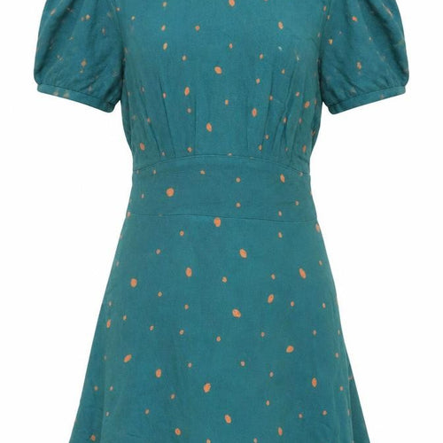 Free People Women’s Green Polka Dot Short Puff Sleeve Fit & Flare Dress Size 4
