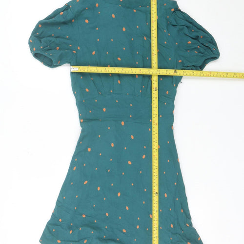Free People Women’s Green Polka Dot Short Puff Sleeve Fit & Flare Dress Size 4