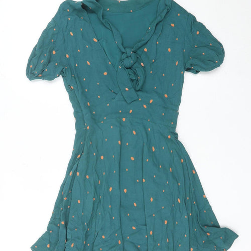 Free People Women’s Green Polka Dot Short Puff Sleeve Fit & Flare Dress Size 4