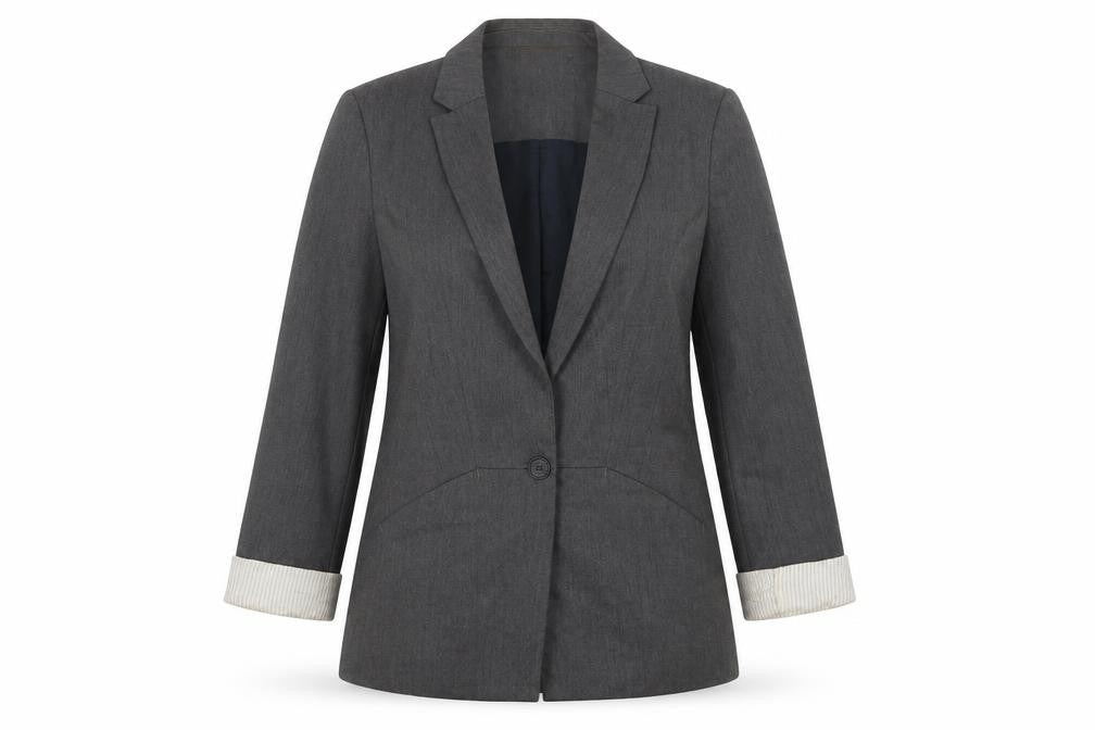 Front view of Zara Basic Women’s Grey Slim Fit Blazer Jacket, size UK 8