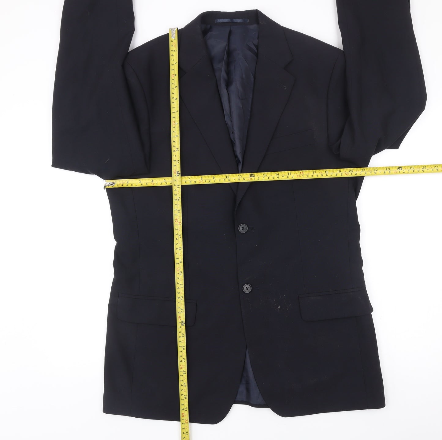 Next Men’s Black Wool Suit Jacket 40R Regular Fit Two Button