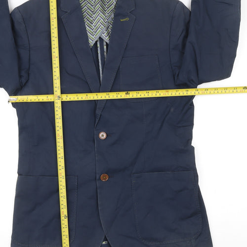 Ted Baker Men's Blue Cotton Blazer Jacket Size 3 Two-Button Notch Lapel