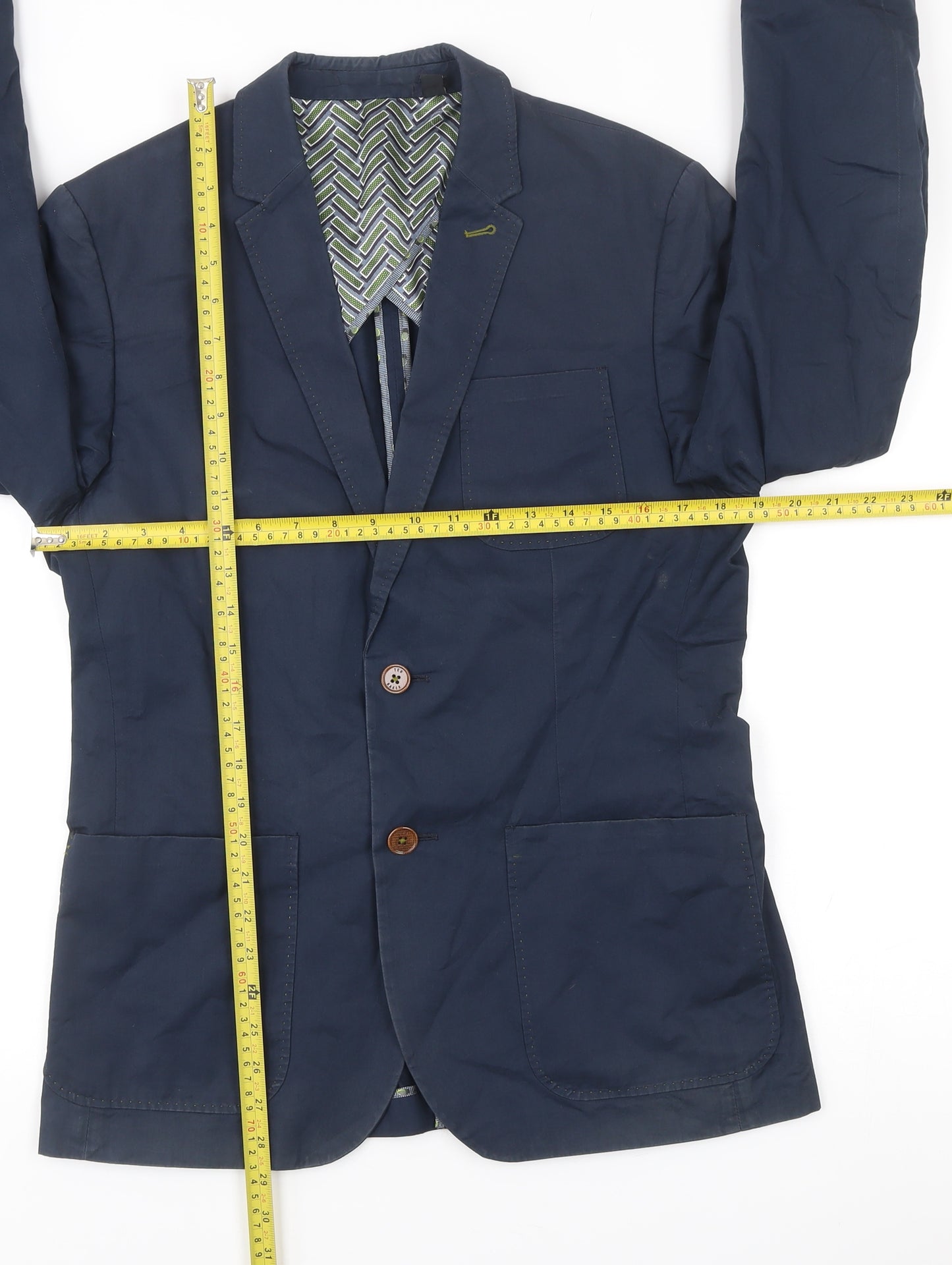 Ted Baker Men's Blue Cotton Blazer Jacket Size 3 Two-Button Notch Lapel