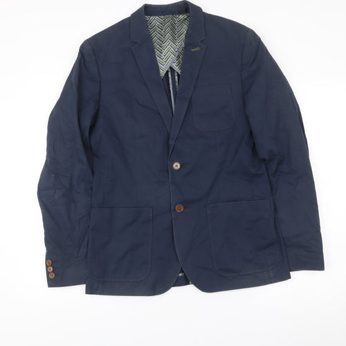Ted Baker Men's Blue Cotton Blazer Jacket Size 3 Two-Button Notch Lapel