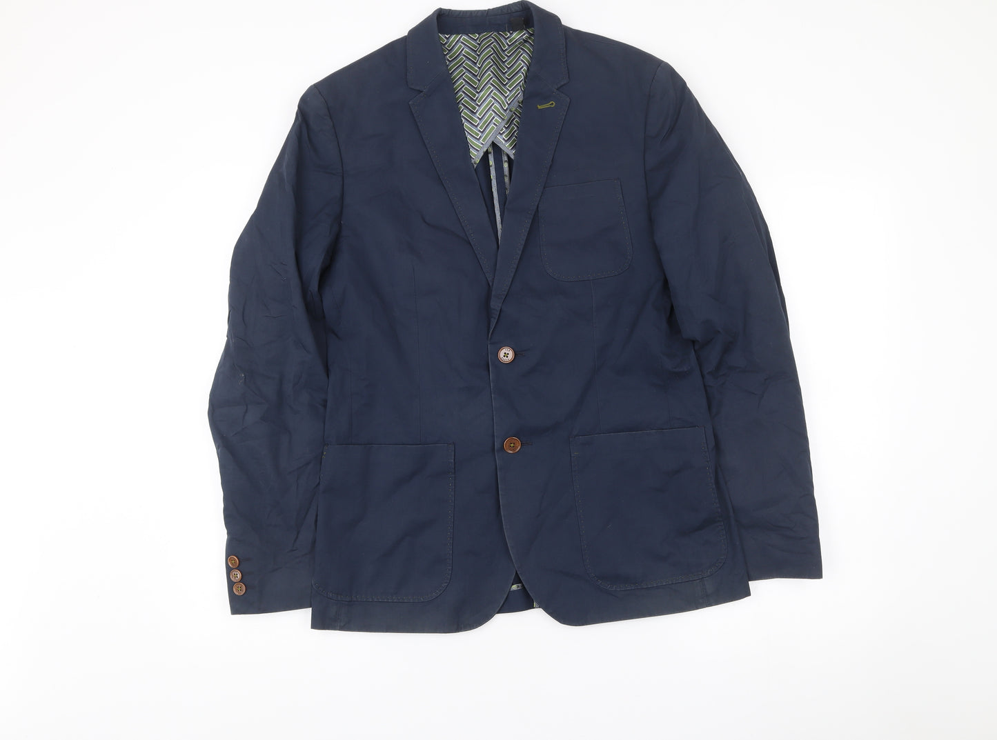 Ted Baker Men's Blue Cotton Blazer Jacket Size 3 Two-Button Notch Lapel