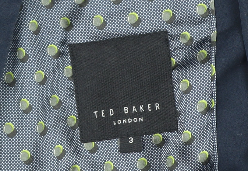 Ted Baker Men's Blue Cotton Blazer Jacket Size 3 Two-Button Notch Lapel