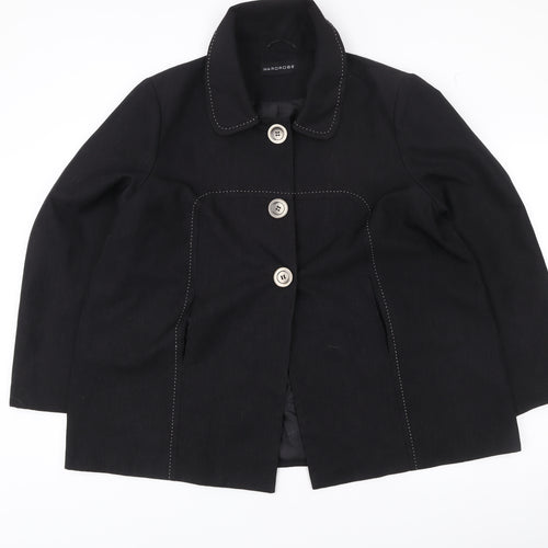 Wardrobe Women’s Black Mid-Length Coat Size Regular Collared Buttoned