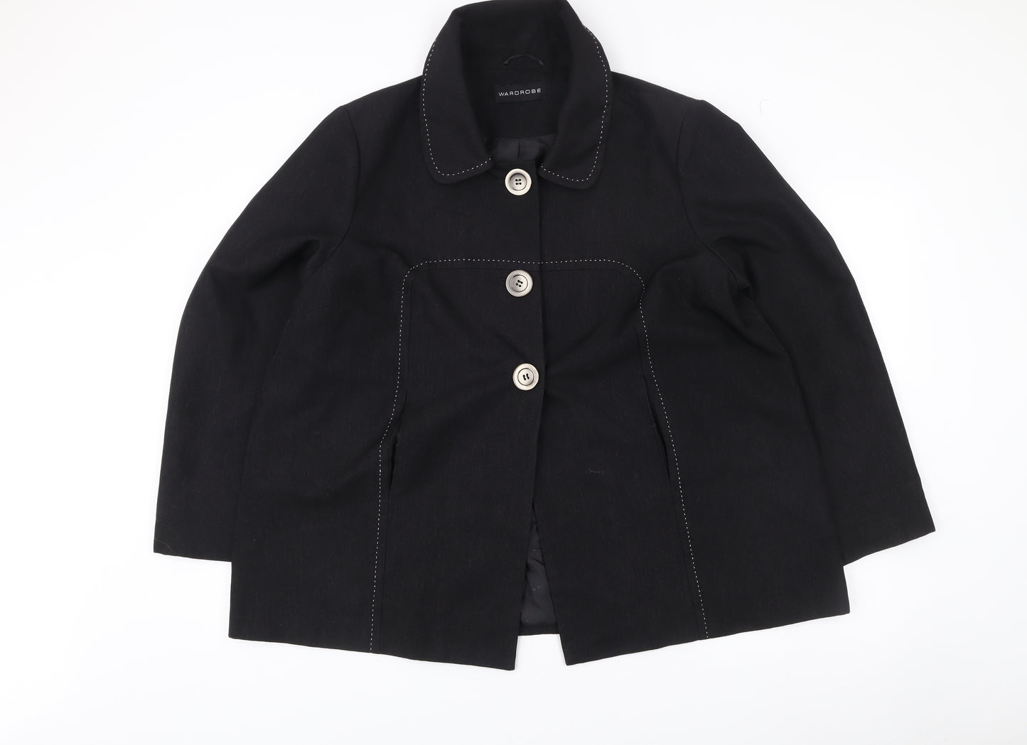 Wardrobe Women’s Black Mid-Length Coat Size Regular Collared Buttoned