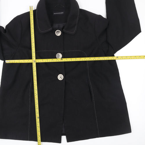 Wardrobe Women’s Black Mid-Length Coat Size Regular Collared Buttoned