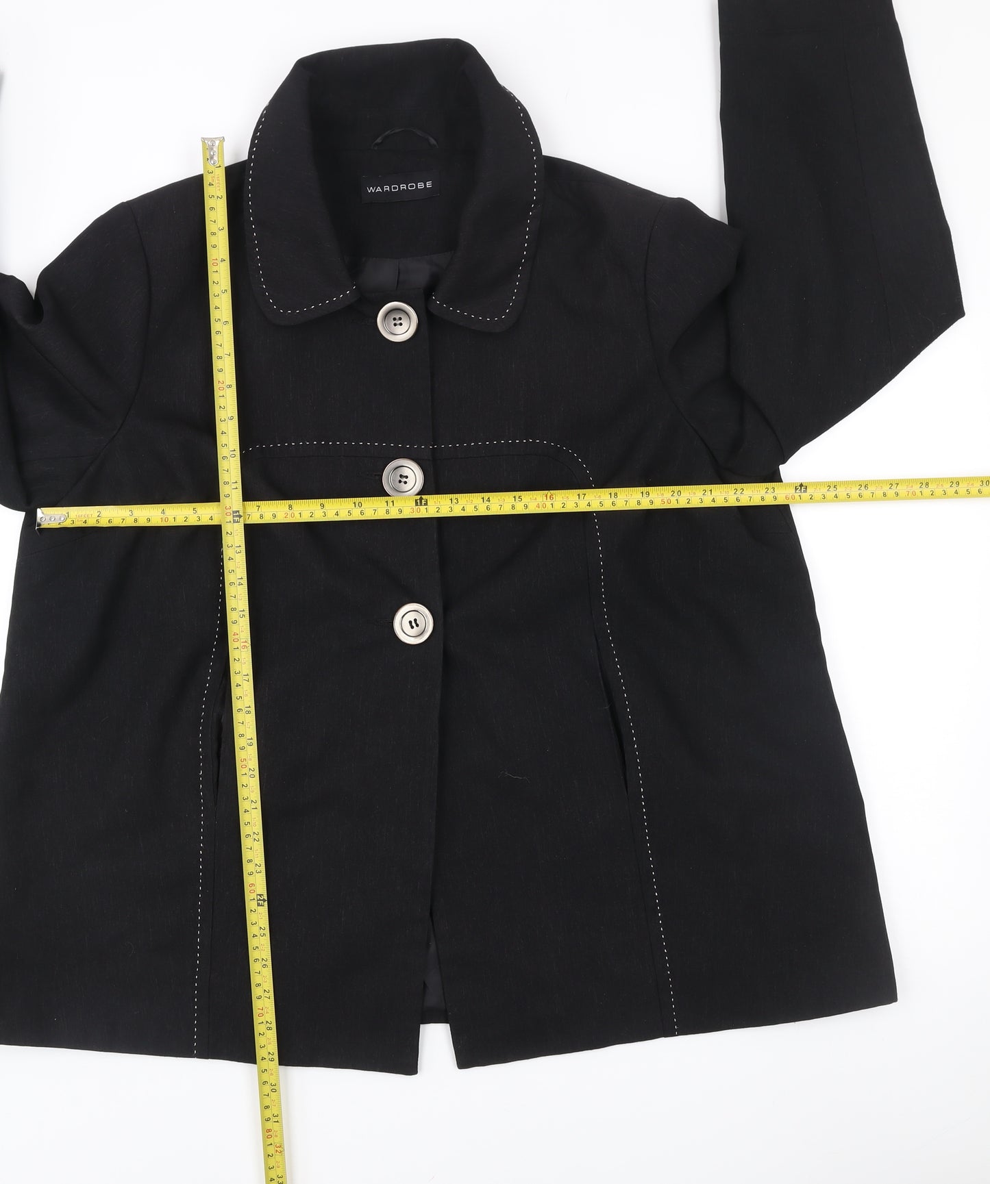 Wardrobe Women’s Black Mid-Length Coat Size Regular Collared Buttoned