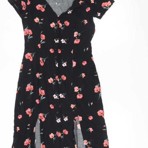 H&M Divided Womens Black Floral Midi Shirt Dress Size 12 Viscose – Preworn
