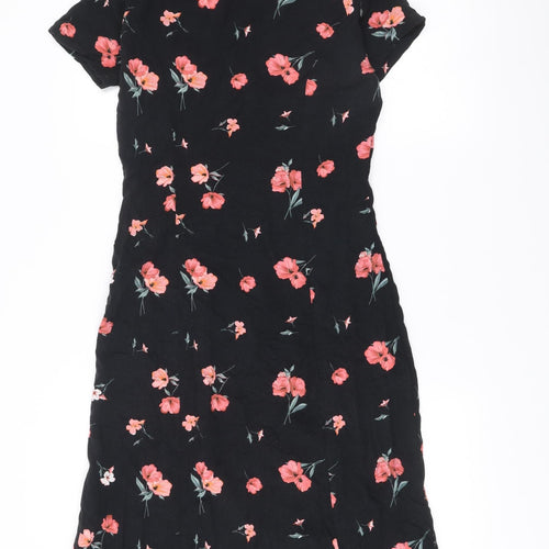 H&M Divided Womens Black Floral Midi Shirt Dress Size 12 Viscose
