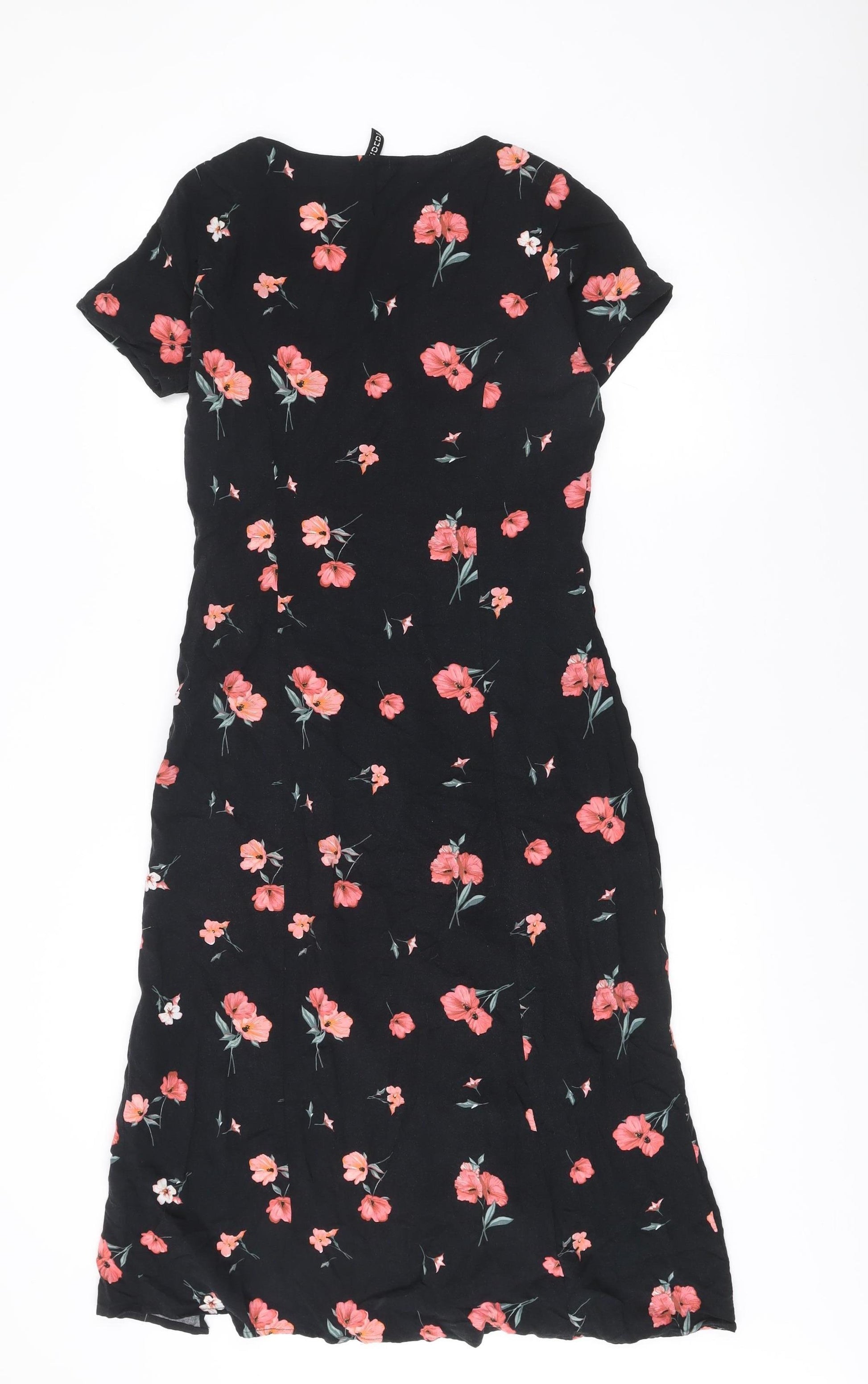 H&M Divided Womens Black Floral Midi Shirt Dress Size 12 Viscose