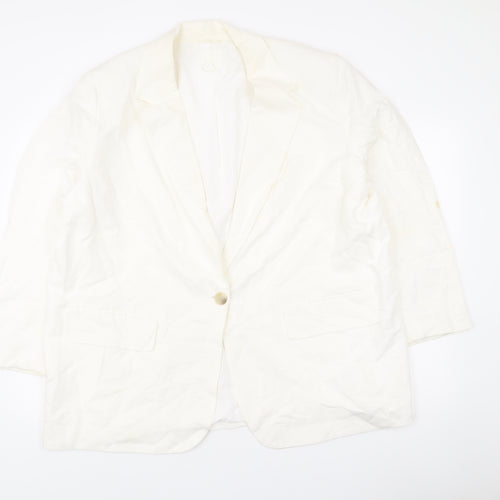 H&M Women’s Ivory Linen Blend Blazer Jacket XL Regular Fit