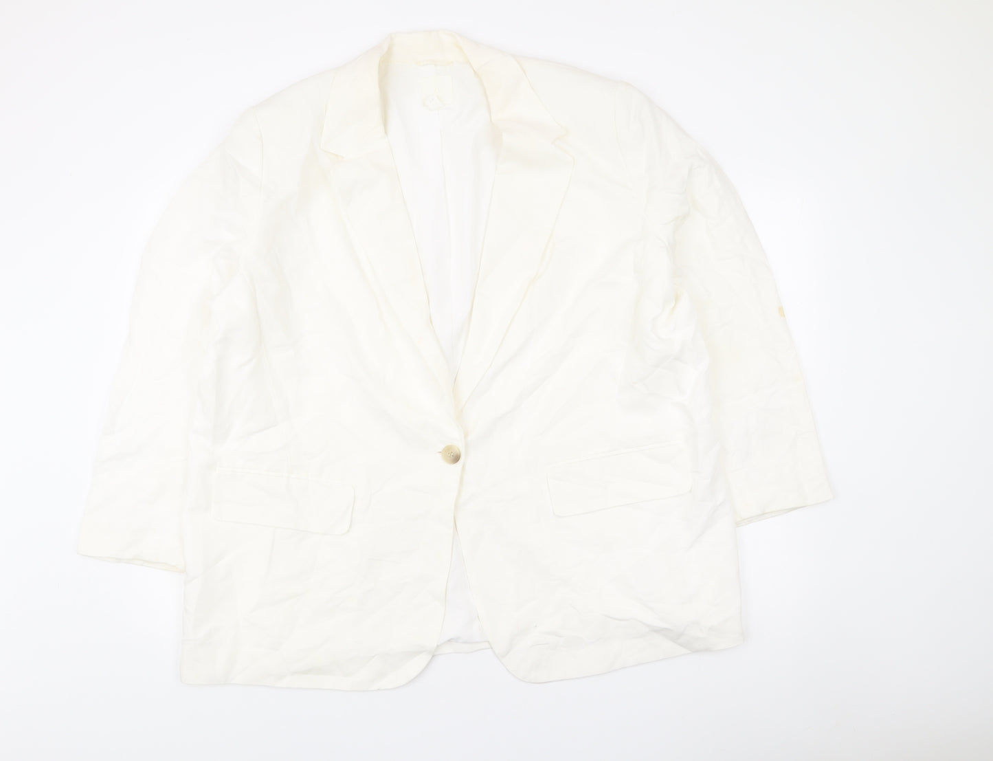 H&M Women’s Ivory Linen Blend Blazer Jacket XL Regular Fit