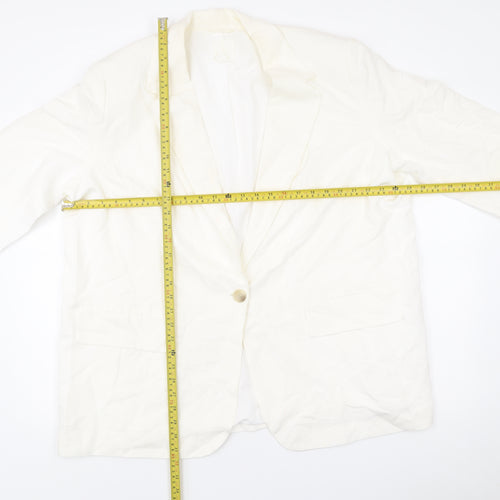 H&M Women’s Ivory Linen Blend Blazer Jacket XL Regular Fit
