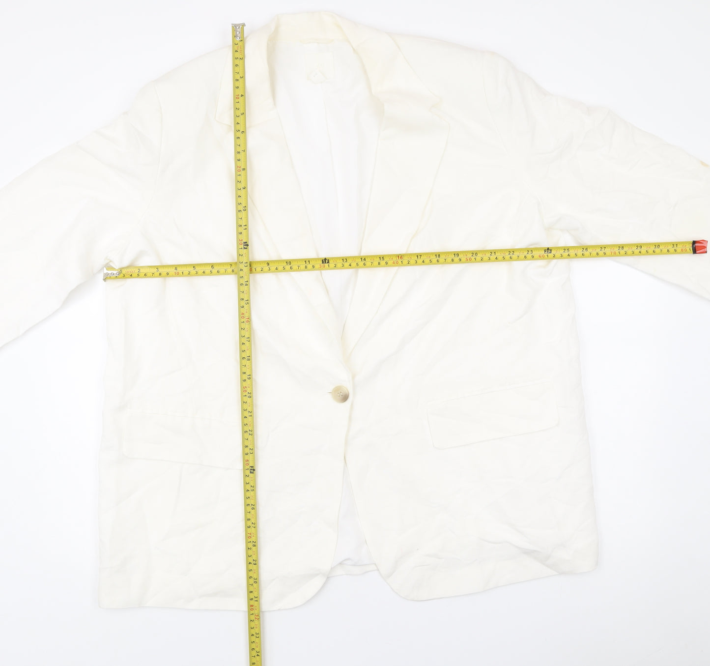 H&M Women’s Ivory Linen Blend Blazer Jacket XL Regular Fit