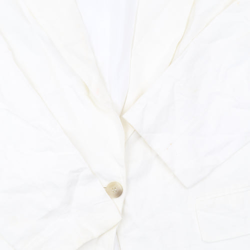 H&M Women’s Ivory Linen Blend Blazer Jacket XL Regular Fit