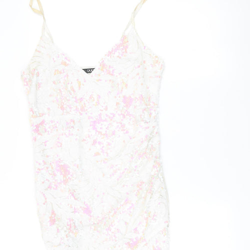 Quiz Women’s Ivory Sequin Slip Dress Size 12 Party Cocktail