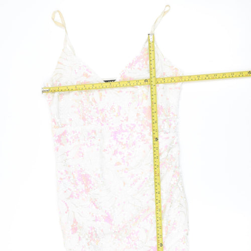Quiz Women’s Ivory Sequin Slip Dress Size 12 Party Cocktail