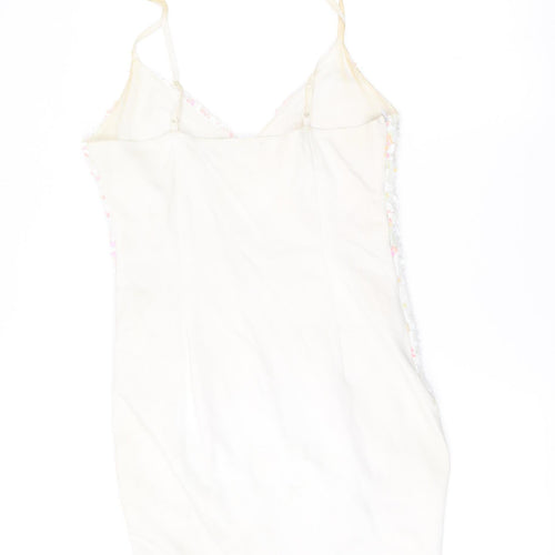 Quiz Women’s Ivory Sequin Slip Dress Size 12 Party Cocktail