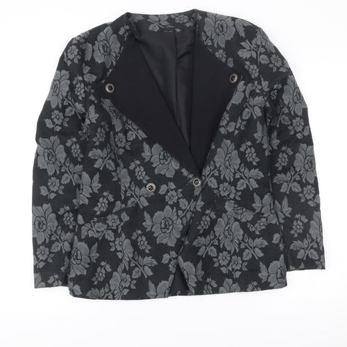 Richards Womens Black Floral Jacquard Double-Breasted Blazer Size 12
