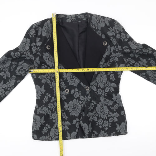 Richards Womens Black Floral Jacquard Double-Breasted Blazer Size 12